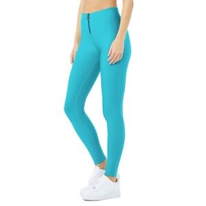 ALO Yoga All Bright Aqua High-Waist Zip Up Fast Legging Pants L